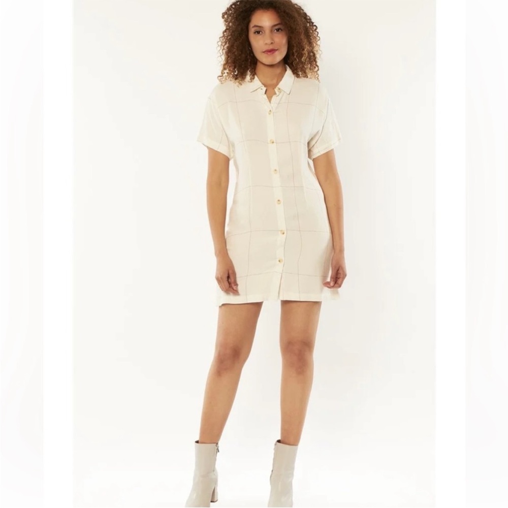 Amuse Society Women’s Casual Button Down Mini Dress Pinstripe Size Small Ivory
